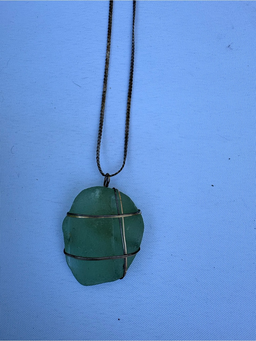 Green Sea Glass Wire-Wrapped Pendant Necklace - Women Jewelry